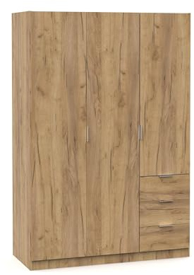 MUEBLES PITARCH Armario Dormitorio Ropero 3 Puertas 3 Cajones, Roble Kraft, 180x120x50 cm(Alto x Ancho x Fondo), Mueble Auxiliar Moderno, Colección Turín