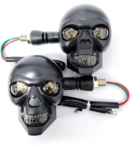 lekiliky 2PCS LED Motorcycle Turn Signal Light, Waterproof Skull Head Warning Light Decoration, 10 mm Screw Blinkers Indicator Replacement part (White for Constant On, Yellow for Turning