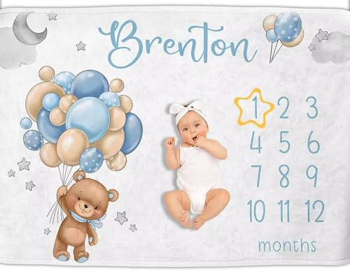 PLYIHE Meilenstein Decke Baby,Personalisiert Babydecke mit Name Neugeborenen Fotodecke Meilensteindecke Monatsdecke Junge & Mädchen, Geschenk Für Mütter,Decke Weihnachts Geschenke