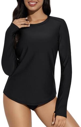 Bonneuitbebe Women's Swim Shirts SPF 50+ Sun Protection Black Rash Guard Long Sleeve Lightweight Hiking Shirts