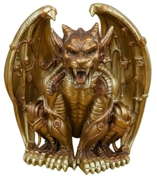 Steampunk Gargoyle Resin Ornament, Bronze and Gold Finish, 25cm Height, Gothic Decorative Figurine
