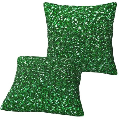 Yyoretp Juego de 2 fundas de cojín cuadradas con estampado brillante de lentejuelas verdes para sofá, cama, coche, sofá