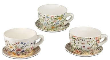 formano 1 von 3 Stück Frühlingsdeko Pflanztasse mit Blumendekor, Dekoration für Innen und Außen, Pflanztopf 19 cm