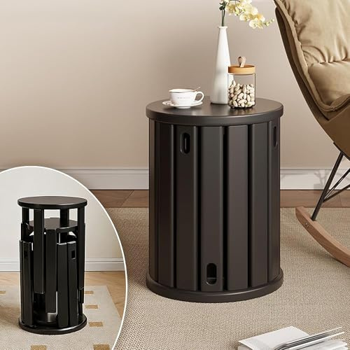 Set di 4 Sgabelli Impilabili in Legno, Sgabelli Rotondi in Legno, Possono Essere Utilizzati come Poggiapiedi, Tavolo da Caffè, Sedie da Pranzo, Sala da Pranzo, Camera da Letto, Soggiorno (Nero)