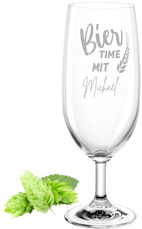 Gravur-Max Leonardo Bierglas mit Gravur & Name – personalisiertes Pilsglas 360 ml – Gestalte dein personalisiertes Bierglas Bier time mit – spülmaschinenfest – Geschenk für Männer