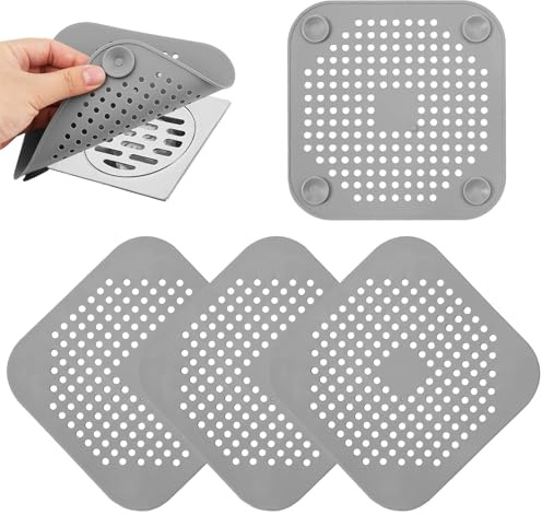 Pyralidsg 4 Piezas Atrapa Pelos Ducha, 14.5 x 14.5cm Silicona Protector de Drenaje, Rejilla Desague Ducha con Ventosa, Coladores de Drenaje, Filtro de Cabello para Baño, Bañera, Cocina