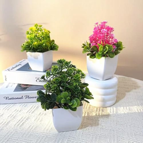VIRELLO Maceta cuadrada de plástico para bonsái de crisantemo, decoración realista para el hogar, boda, oficina, estante de mesa, color verde