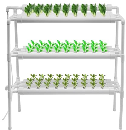 YYDWY 90 Pflanzplätze 3-stöckiges Hydroponik Anbausystem mit PVC-U Rohren, erdloses Hydrokultur Set für Gemüse & Kräuter, vertikales Pflanzsystem für Balkon & Gewächshaus, wassersparende Gartenanlage