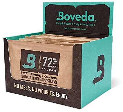 Boveda für Zigarren/Tabak | 2-Wege-Feuchtigkeitsregulierung mit 72 % relativer Feuchtigkeit | Größe 60 zur Verwendung für jeweils 25 Zigarren im Humidor | patentierte Technologie für Zigarren-Humidore | Verkaufskarton mit 12 Stück