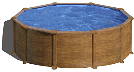 Gre KITPR458WO Piscina de Acero Elevada, Redonda con Aspecto Madera, Piscinas Desmontables para Jardín, 460 x 132 cm, Mauritius
