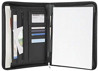 Wedo 5854301 Tagungsmappe Elegance (mit Reißverschluss, Kunstleder, strukturiertes Nylon, viele verschiedene Fächer, Schreibblock, A4) schwarz
