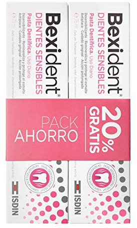 ISDIN Bexident Dientes Sensibles Pasta dentífrica con CPC + Cymenol, Alivia la sensibilidad dental en 2 días, Uso diario, Pack ahorro 20% Gratis, 2 x 75ml