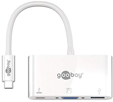Goobay 62100 USB-C Port Replikator mit USB 3.0 Buchse, VGA Buchse + Power Delivery bis 60 W / USB-C Multiport Adapter für Full HD Auflösungen (1920 x 1200 @ 60 Hz) / 5 Gbit/s Datengeschwindigkeit