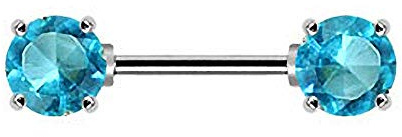 Piersando Brustwarzen Piercing Intimpiercing Nippelpiercing Brust Nippel Intim Brustwarzenpiercing Barbell mit Doppel Kristall Kugel 12mm Silber Aqua