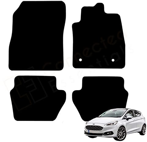 Tailored Car Mats for Ford Fiesta MK8 2017-2024, Set of 4 Fitted Floor Mats, Black with 2 Safety Clips 2195332