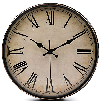 Lawei Wanduhr Vintage Küchenuhr mit Geräuscharmem Uhrwerk Kinderuhr ohne Tickgeräusche mit Römische Ziffern für Büro Zimmer Cafe Restaurant, Ø 28 cm