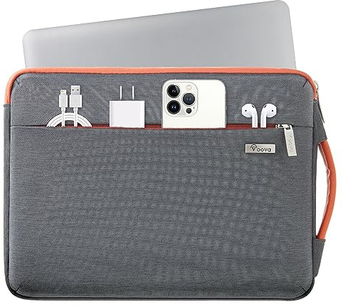 Voova Funda Portatil 14-14.6 Pulgadas (33×23,5×2,5CM) 360°Protectora Funda Ordenador para Macbook Pro 14, Chromebook 14, HP 14, Inspiron 14 Funda PC Bolsa Portatil Impermeable, Gris Oscuro