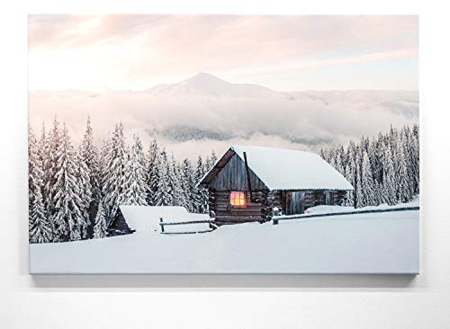 BilderKing Traumhafte Winterbilder im Groß-Format 120x80cm, Schneehütte - als großes XXL Leinwandbild. Wandbild als Hintergrund und Deko für Wohnzimmer & Schlafzimmer. Aufgespannt auf Holzrahmen