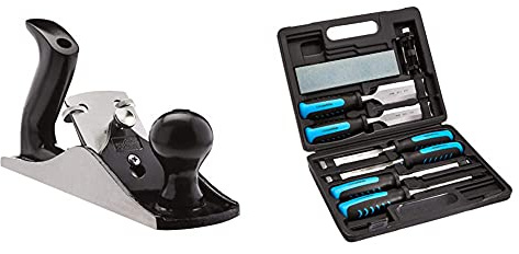 Amazon Basics Holzschnitzerei-/Stechbeitel-Set, 8-teilig & Nr. 4 Handhobel, 5,08 cm lange Klinge