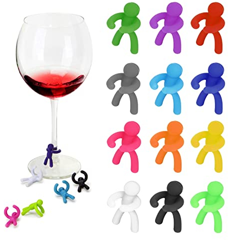 Segna Bicchieri Calici Divertenti, 12 Pezzi Bicchieri da Vino Pennarello in Vetro Riutilizzabili, Marcatori per Bicchieri, Segna Calici Colorati Segnabicchieri per Bicchieri da Vino Silicone