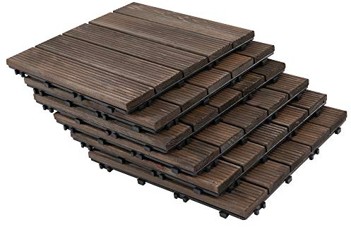 Outsunny Dalles terrasse - caillebotis - Lot de 27 pcs, Surface Max. 2,5 m²- emboîtables, Installation très Simple - Carreaux Bois Sapin teinté Noir