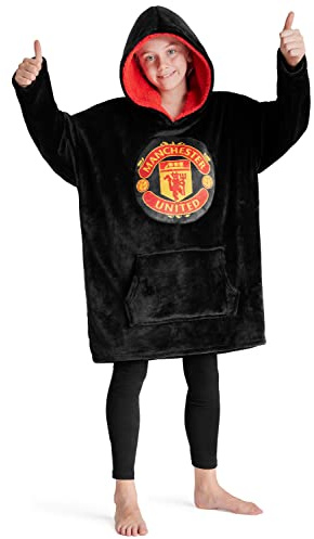 Manchester United F.C. Boys Oversized Fleece Hoodie, Hooded Poncho, Cosy Loungewear - Gifts for Boys