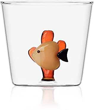 Ichendorf Milano Tumbler con Pesce Giallo e Alga Ambra | Collezione Marine Garden | 35 cl | Vetro Borosilicato | Fatto a Mano