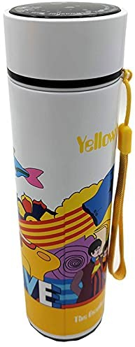 Puckator Yellow Submarine 450ml Insulated Hot & Cold Drinks Bottle with LED Temperature Display The Beatles Stainless Steel Water Bottle Cold for 24h and Hot for 6h Metal Water Bottles Thermos Flask