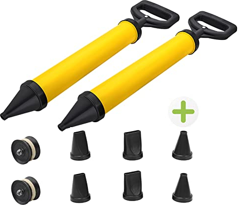 EXLECO 2 Piezas Pistola de Calafateo de Cemento, Pistola de Enlechado para Cemento para Pulverizador Pistola de Lechada de Cemento con 8 Diferente Boquillas 2 Pistón de Goma de Repuesto