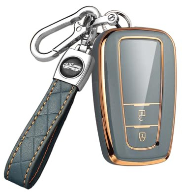 HIBEYO Smart Autoschlüssel Hülle passt für Toyota Schutzhülle Schlüsselhülle Cover TPU für Camry Prius CHR Prius Prime Corolla Yaris Schlüsselbund Schlüsselbox Schlüsselanhänger 2 Tasten(Grau Blau)