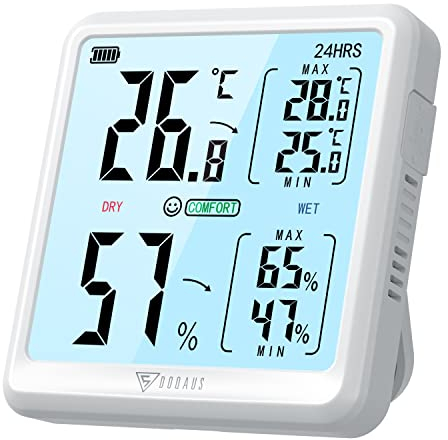 DOQAUS Thermometer Hygrometer Innen, Digitales Thermo-Hygrometer 3.05 Zoll Großem LCD Bildschirm mit Aufzeichnung und Backlight Raumthermometer(Weiß)