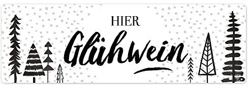 Interluxe Cartel de metal – Hier Glühwein – Cartel de advertencia para invierno, Navidad, Adviento, mercado de Navidad, estado de vino caliente