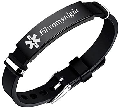 KBNSUIAN Braccialetto in silicone personalizzato con allerta medica per fibromialgia, regolabile, per diagnosi di allergie, identificazione identificativa, meds, emergenza, gioiello personalizzato per