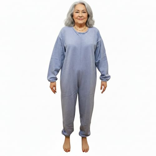 eMMe SQUARE Pigiama Sanitario Intero Invernale a Manica Lunga con Zip Posteriore, Tuta Sanitaria per Anziani Disabili Degenti, Cotone Felpato, qualità Made in Italy, Unisex