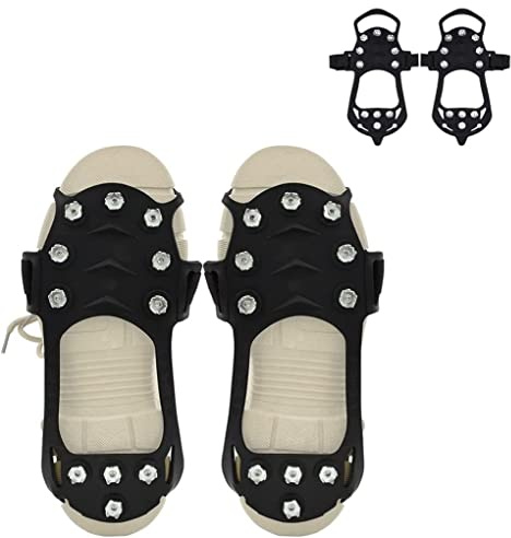 Steigeisen Eisklampen für Schuhe Stiefel Anti-Rutsch-Eisgriffe Traktion Stollen Greifer mit 11 Stahlnieten für Winter Walking Klettern Wandern Eisangeln (XL)