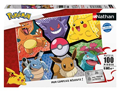 NATHAN - Kinderpuzzle - 100 Teile - Pikachu, Evoli et - Mädchen oder Junge ab 6 Jahren - Hochwertiges Puzzle - Dicker und Stabiler Karton - Pokémon - 86188