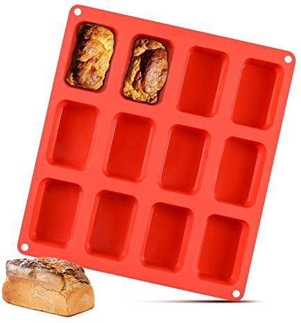 Silicone Mini Loaf pan, Mini Bread Pan Brownie Pan, 12 Cavities Nonstick Food Grade Silicone Mold for Baking Bread, Brownie, Cornbread, Cheesecake and Chocolate (1 Pack)