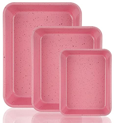 Bakplåtspannor, 3-pack bakpanna non-stick kakplåt brownie kakform brödpanna, slitstark brödform rektangel och rostning - non-stick och lätt att rengöra, 25 cm, 33 cm (rosa)