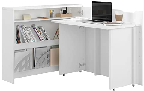 Mirjan24 Schreibtisch Ausziehbarer Work Concept, Eckschreibtisch, Arbeitstisch Computertisch, Eckschreibtisch, Winkelschreibtisch, Moderner Schranktisch (Weiß, Seite: Rechts)