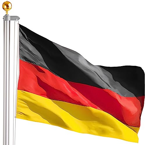 BRUBAKER Aluminium Fahnenmast mit Deutschlandflagge und Kugelspitze Gold - 4m Flaggenmast mit Erdhülse für Garten und Camping + Deutschland Flagge 150 x 90 cm