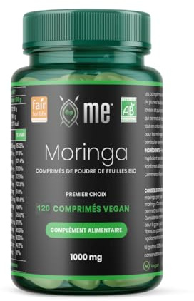 Moringa Bio de ME - 120 comprimés 1000 mg - 120g - Qualité Supérieure - Vitalité - Energie - Peau - Multivitamines - Multiminéraux - Protéines - Anti-inflammatoires - Antioxydants