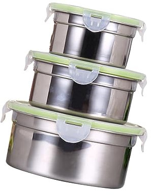 ABOOFAN 3stücke Teiliges Edelstahl Frischhaltedosen Set Mit Luftdichtem Verschluss Vorratsbehälter Für Kühlschrank Und Küchenlebensmittel Robust Und Stapelbar Vielseitig Für Obst Gemüse Sn