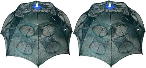 Set 2 Nasse Ombrello 16 Fori Pesca Granchio Blu Gamberi Seppie Pesci Trappola Granchi