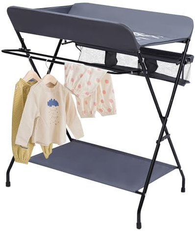 vinnyooc 80x63x96cm Baby Wickelkombi 15KG Tragbar Wickeltisch Baby Wickelauflage Klappbare Wickelkommode Mobile Wickeltisch Kinder Wickelauflage Mit Wickelauflage 3 Fächer