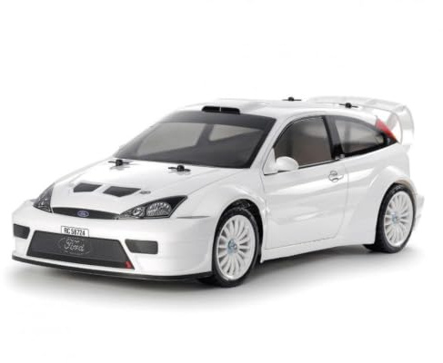 TAMIYA 47495 1:10 RC Ford Focus RS Custom TT-02 Lackiert - ferngesteuertes Auto, Fahrzeug, Modellbau, Zusammenbauen, Hobby, Bausatz, Geschenk, Weiß