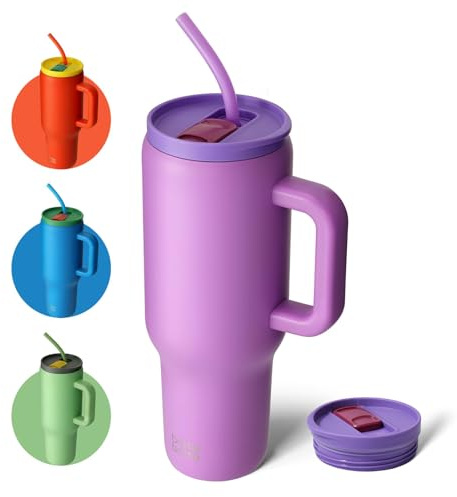 BOTTLE BOTTLE Borraccia da 40 once con manico e cannuccia, tazza da viaggio in acciaio inox con isolamento sottovuoto, tazza per auto con cannuccia, borraccia d'acqua in acciaio inox con isolamento