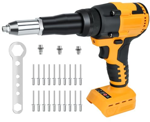 Cordless Rivet Gun for Dewalt 20V Battery ，1/8'', 5/32'', 3/16Brushless Rivet Gun，20 Rivets and LED Light,3 Adapters Electric Automatic Rivet Nut Guns for Metal, Plastic, Leather（No Battery）
