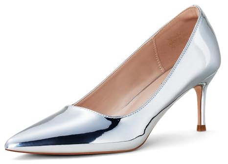 Zhabtuc Escarpins à Bout Pointu pour Femme – Talon de 6 cm, Chaussures de Bureau Confortables, Chaussures de soirée essentielles, Argent, 42 EU