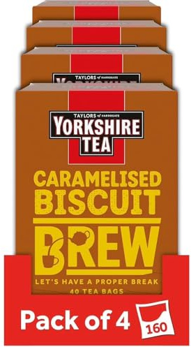 Yorkshire Tea Caramelised Biscuit Brew, 160 Tea Bags | 4 Boxes of 40 Tea Bags, Black Tea with Natural Flavouring Inspired by Continental Caramelised Biscuits
