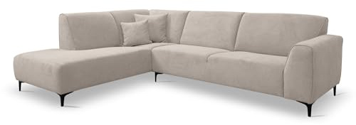 VENASI MÖBEL Ecksofa mit Bettkasten Mula, Beige Velourstoff, Ottomane Links